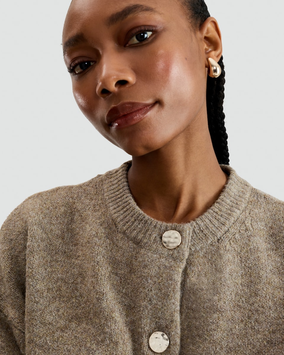 image 1 of F&F Knitted Button Up Cardigan with Wool in Mink