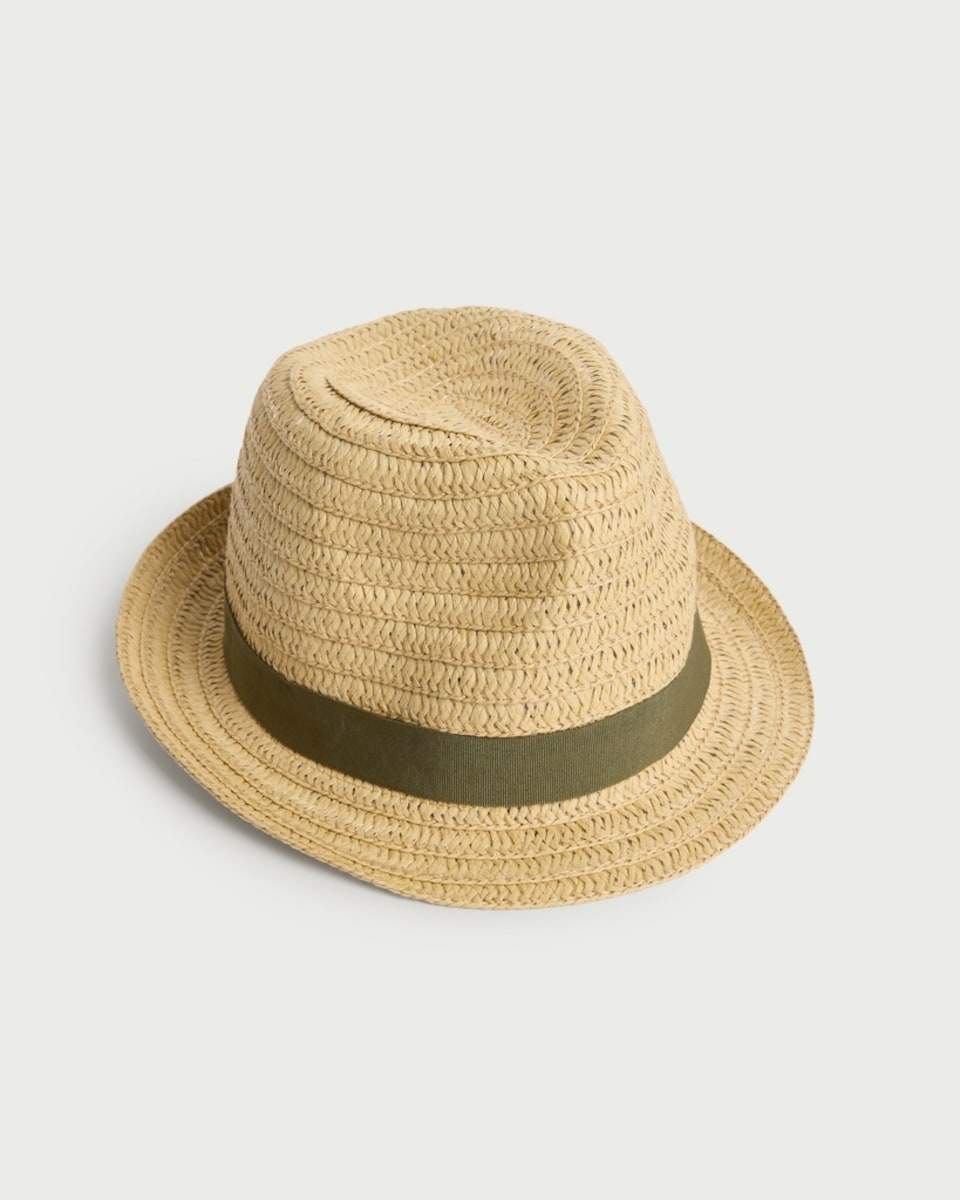 F&F Boys Woven Ribbon Trim Trilby Hat in Neutral