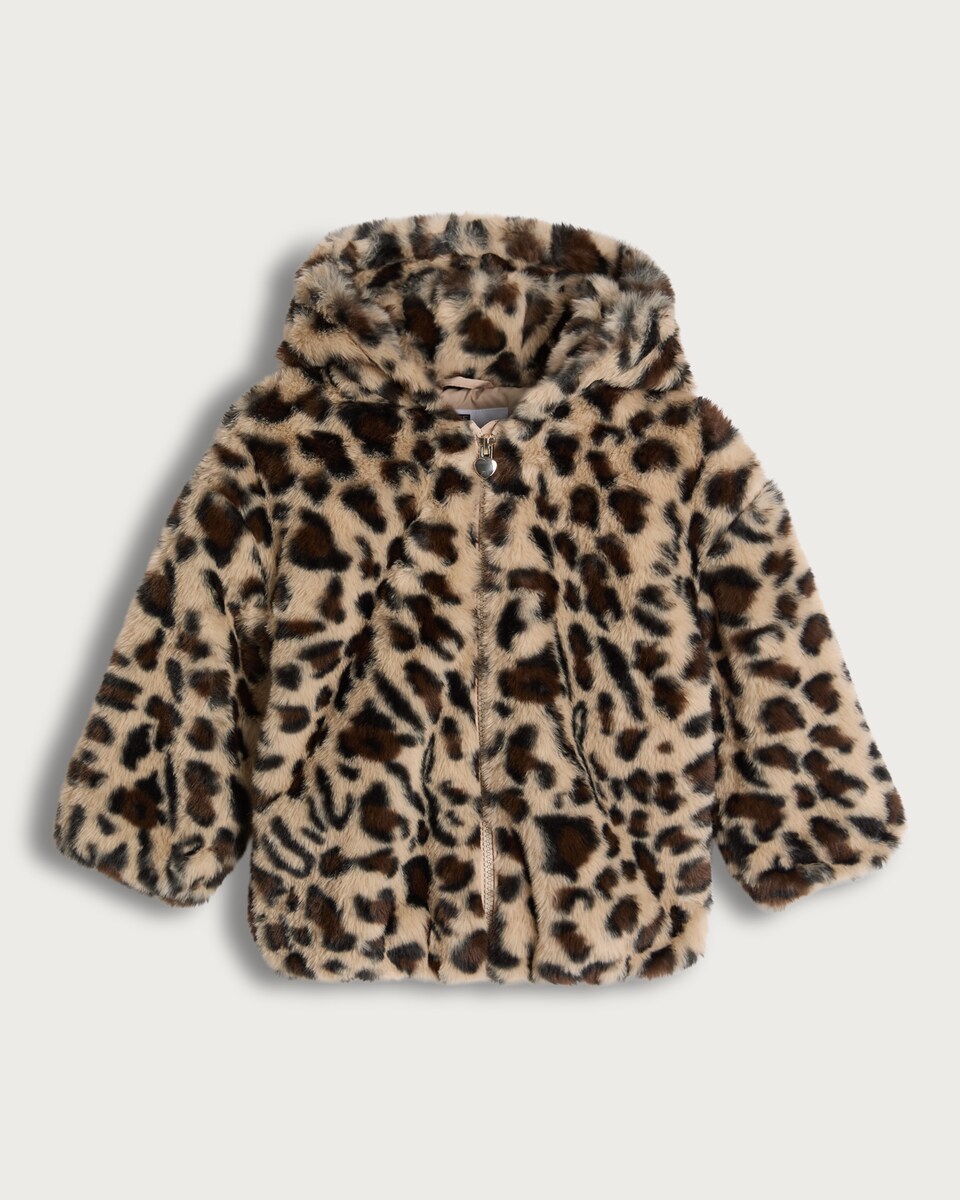 F&F Girls Faux Fur Leopard Print Jacket in Multi Brown