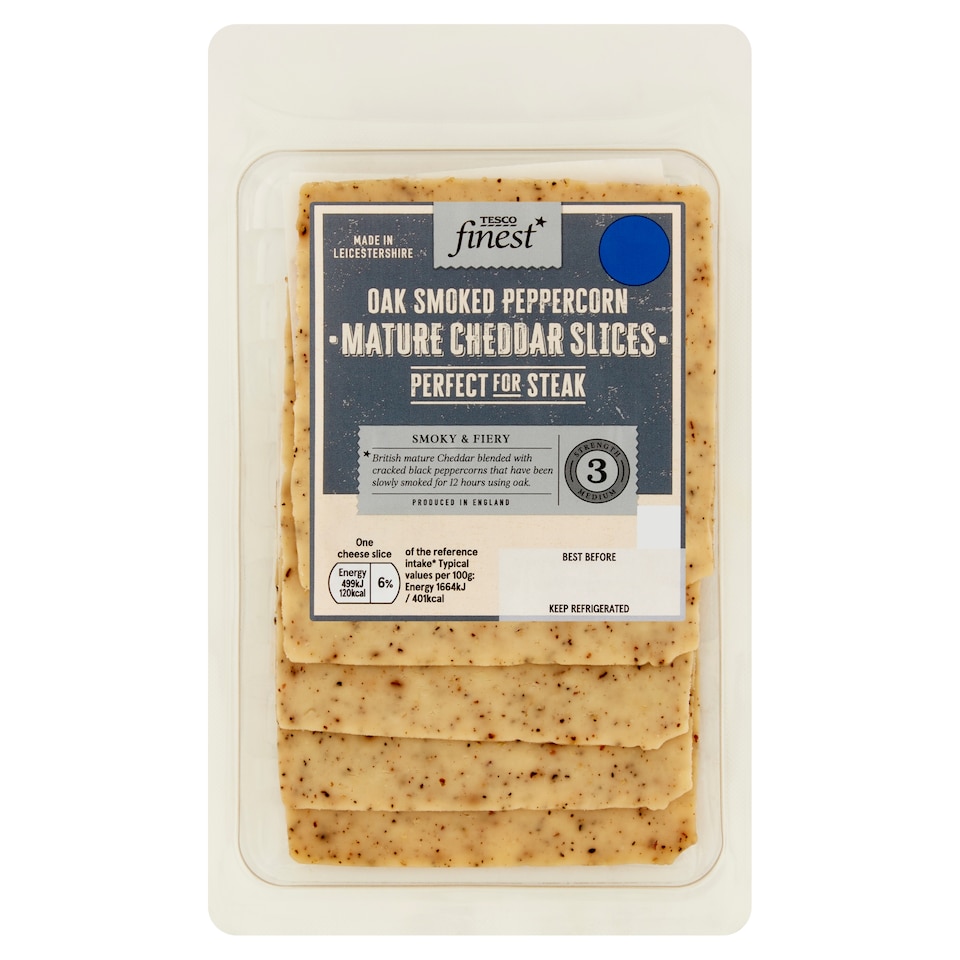 Tesco Finest Oak Smoked Peppercorn Mature Cheddar Slices 150G