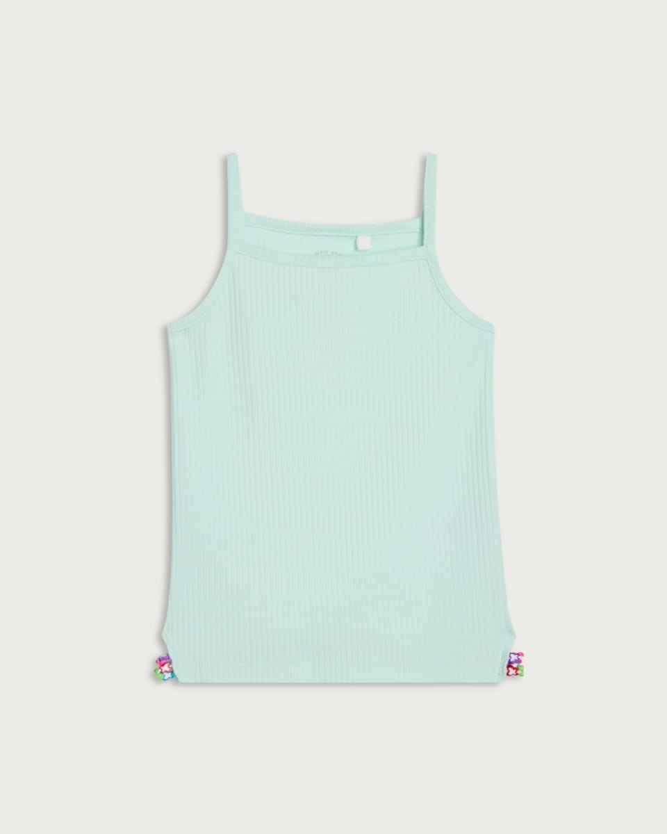 image 1 of F&F Girls Cotton Rich Ribbed Bead Vest in Green