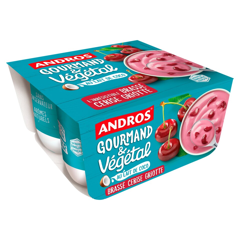 Andros Rostlinná specialita na bázi fermentovaného kokosového nápoje s třešněmi 4 x 100g (400g)