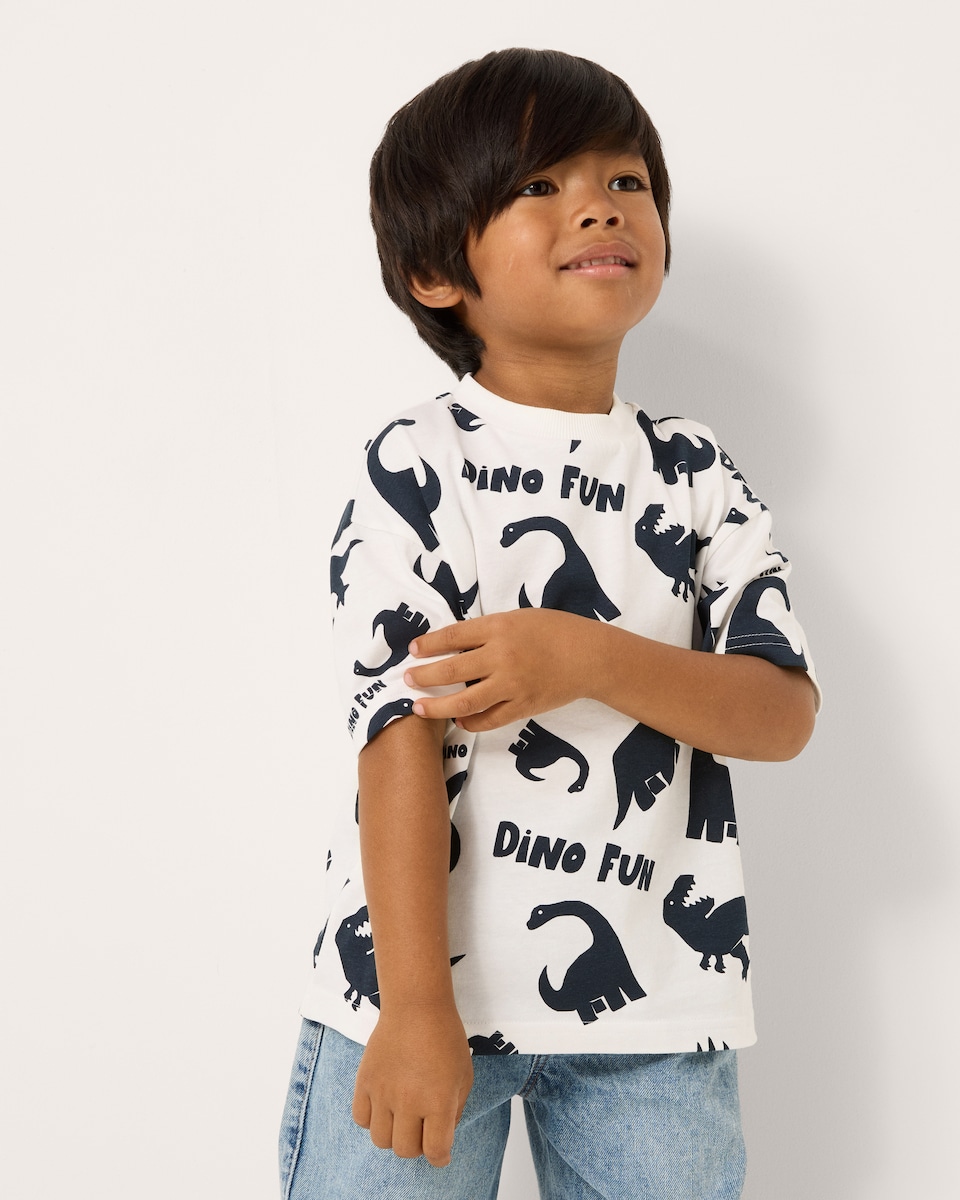 image 1 of F&F Boys Pure Cotton Dinosaur T-Shirt in Multi