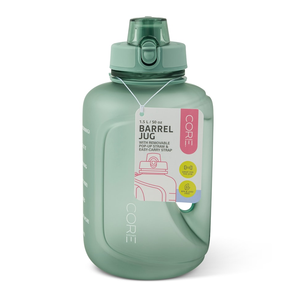image 1 of Core Kitchen Green Plastic Barrel Water Bottle 1.5L