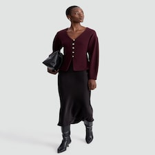 F&F V Neck Buttoned Co-ord Cardigan in Burgundy