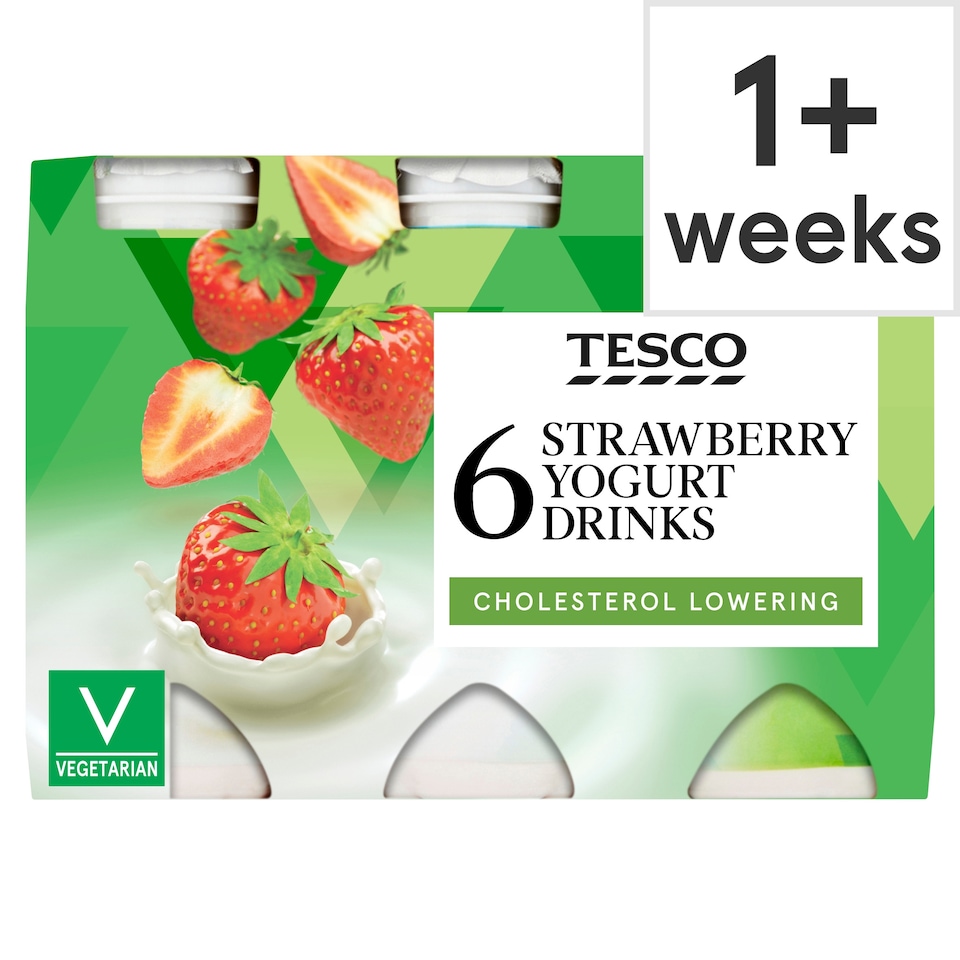 Tesco Cholesterol Reducing Strawberry Yogurt Drink 6 X100g