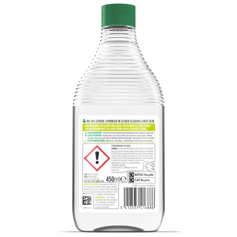 image 1 of Ecover Washing Up Liquid Lemon And Aloe 450Ml