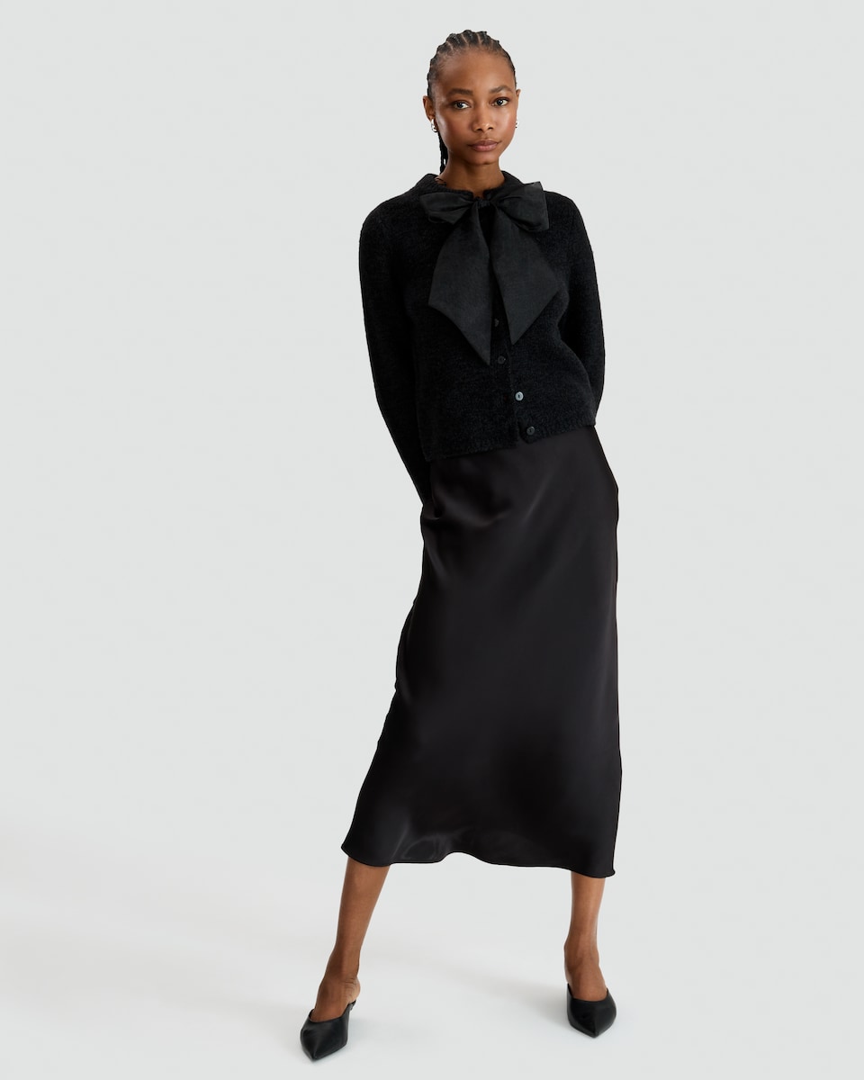 image 1 of The F&F Edit Textured Bow Detail Cardigan with Wool in Black