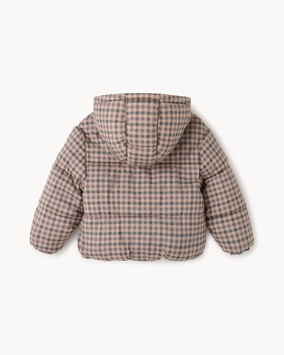 image 1 of F&F Girls Check Shower Resistant Puffer Jacket in Brown