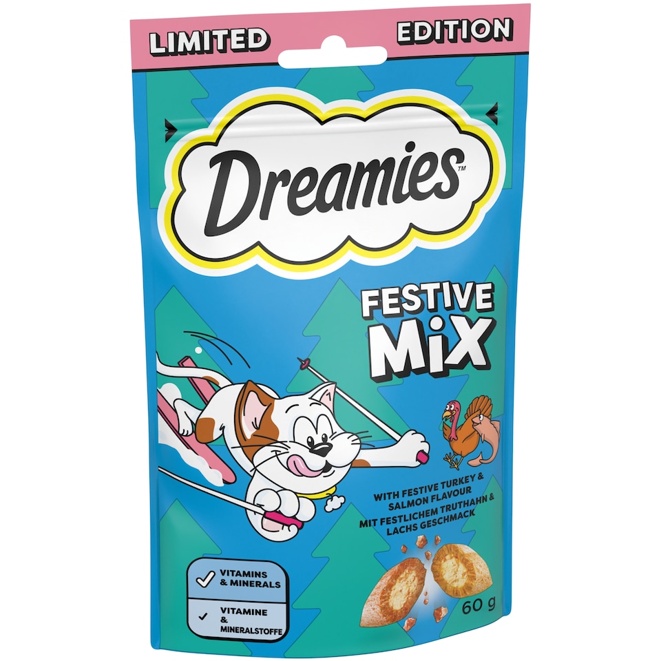 image 1 of DREAMIES Festive Mix Cat Treats with Turkey and Salmon Flavour 60g