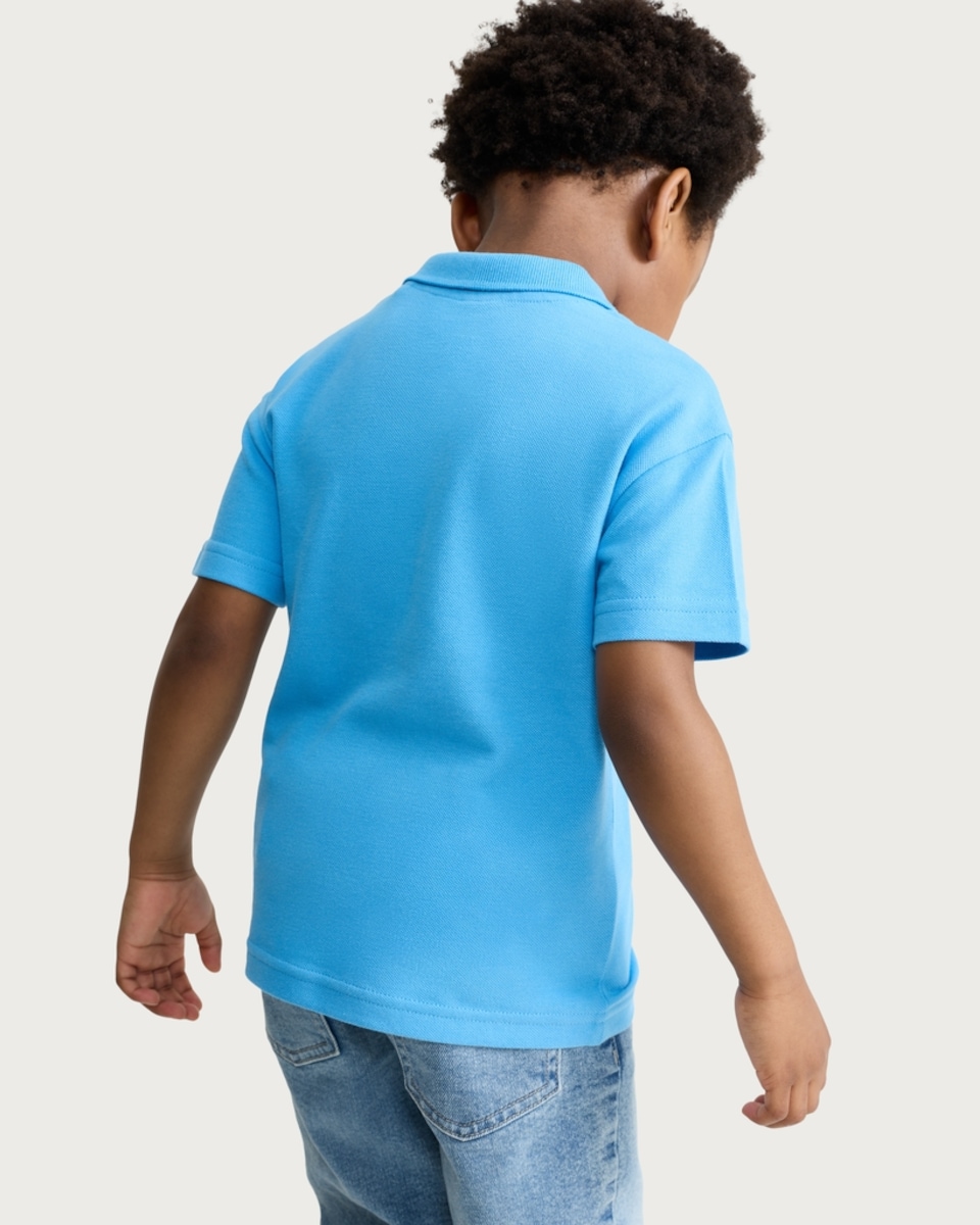 image 1 of F&F Boys Pure Cotton Embroidered Polo Shirt in Blue