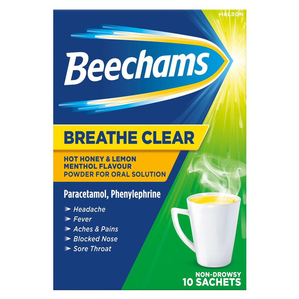image 1 of Beechams Breathe Clear Hot Honey & Lemon Menthol Sachets 10s 60g
