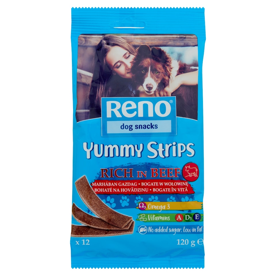 image 1 of Reno Meaty Chewy Dog Snack Rich in Beef Complementary Dog Food for Adult Dogs 120 g