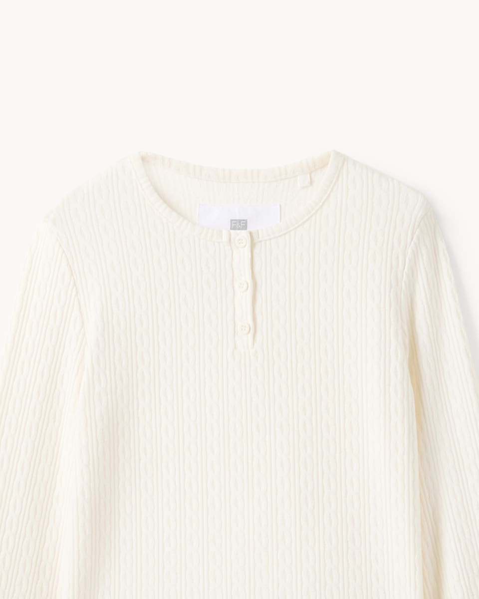 image 1 of F&F Girls Textured Top and Bottoms Pyjama Set in Cream