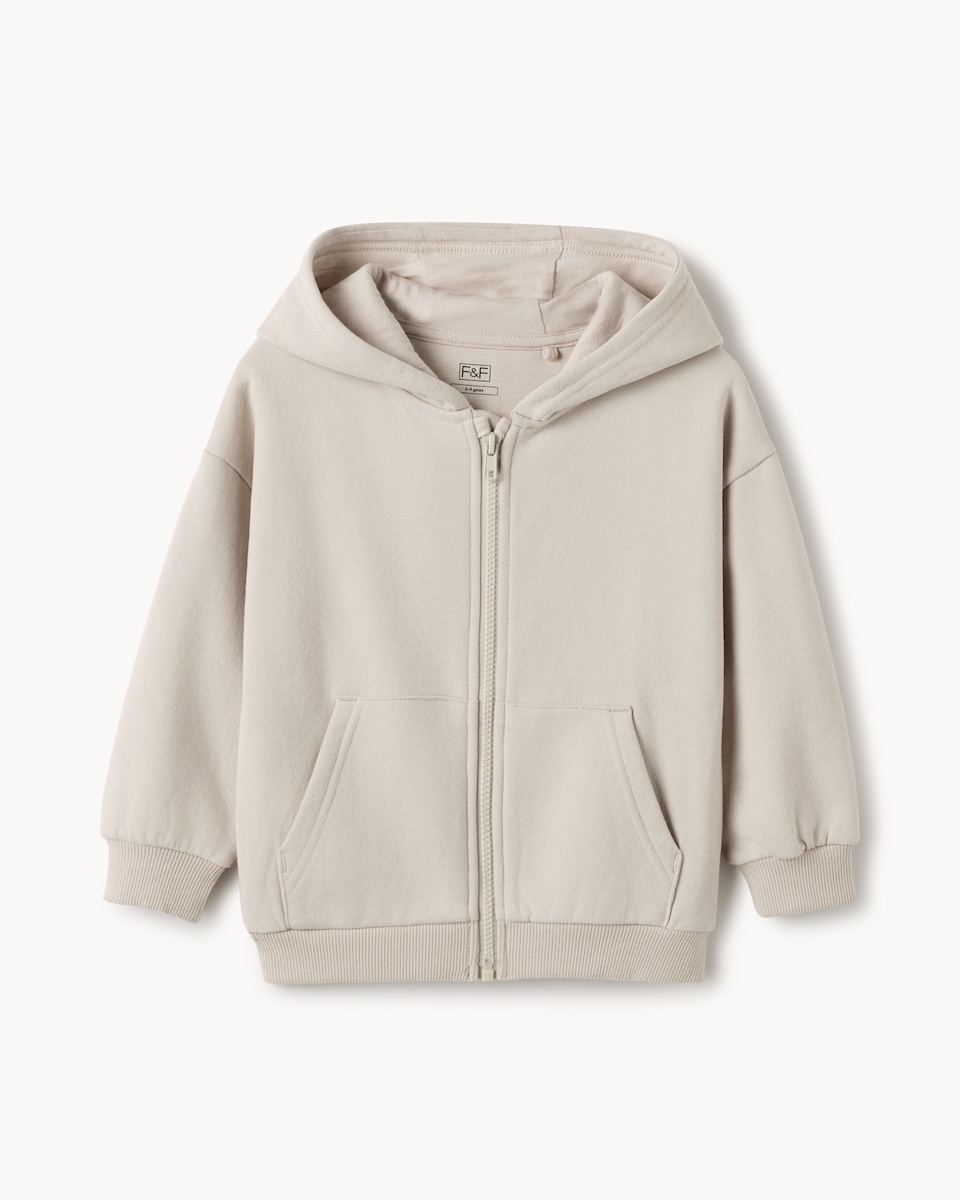 image 1 of F&F Boys Cotton Rich Zip Up Hoodie in Stone