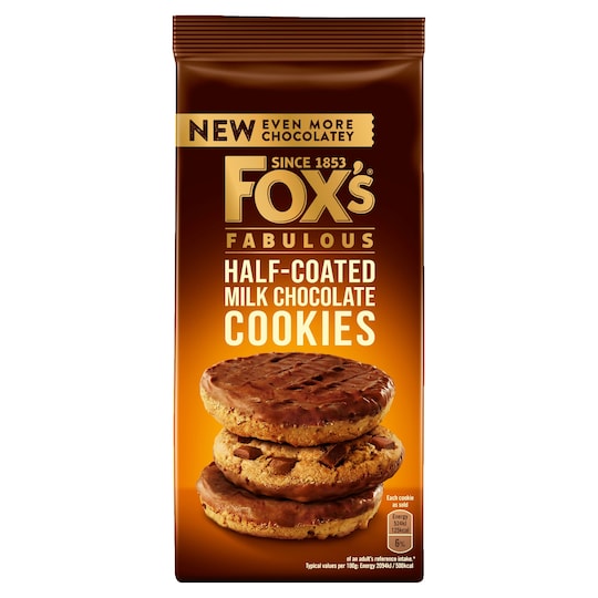 Fox's Half Coated Milk Chocolate Cookies 175G Tesco Groceries
