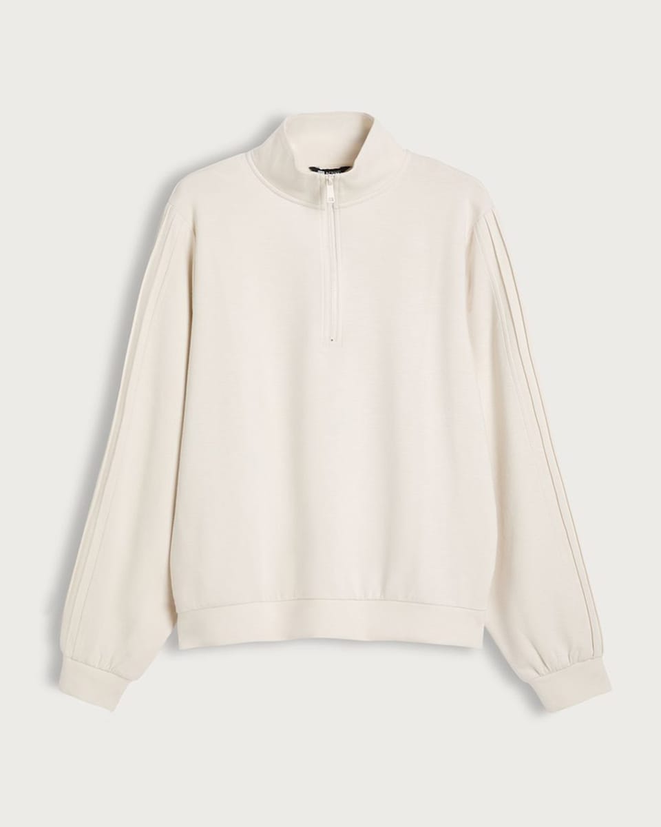 image 1 of F&F Active Half Zip Side Stripe Sweatshirt in Cream