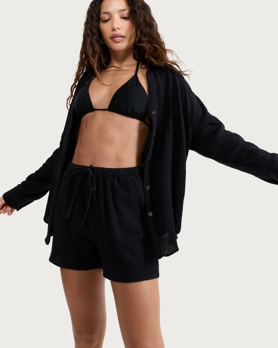 image 1 of F&F Pure Cotton Double Cloth Shorts in Black