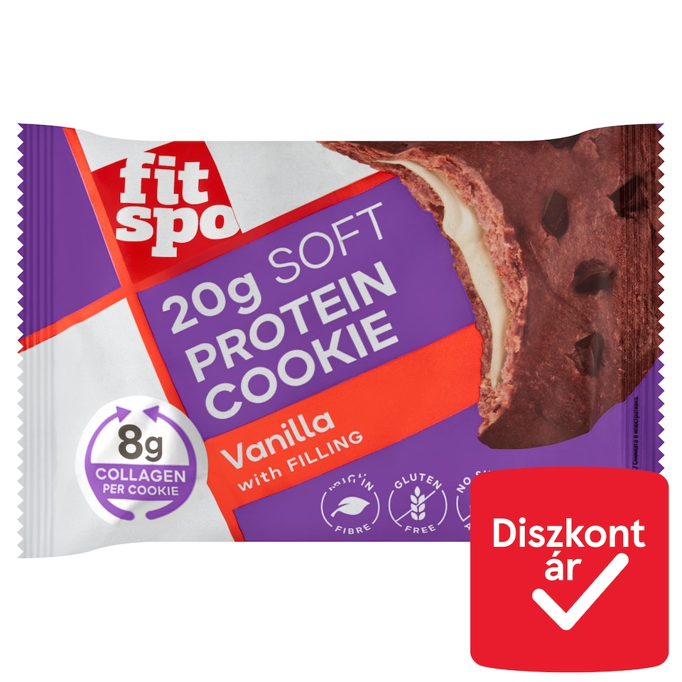 FitSpo protein kollagén cookie vanília ízesítésű, hozzáadott cukor nélkül, gluténmentes 70 g  1. kép