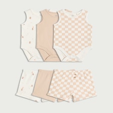 F&F Baby 3-Pack Cotton Rich Bodysuits and Shorts Sets in White