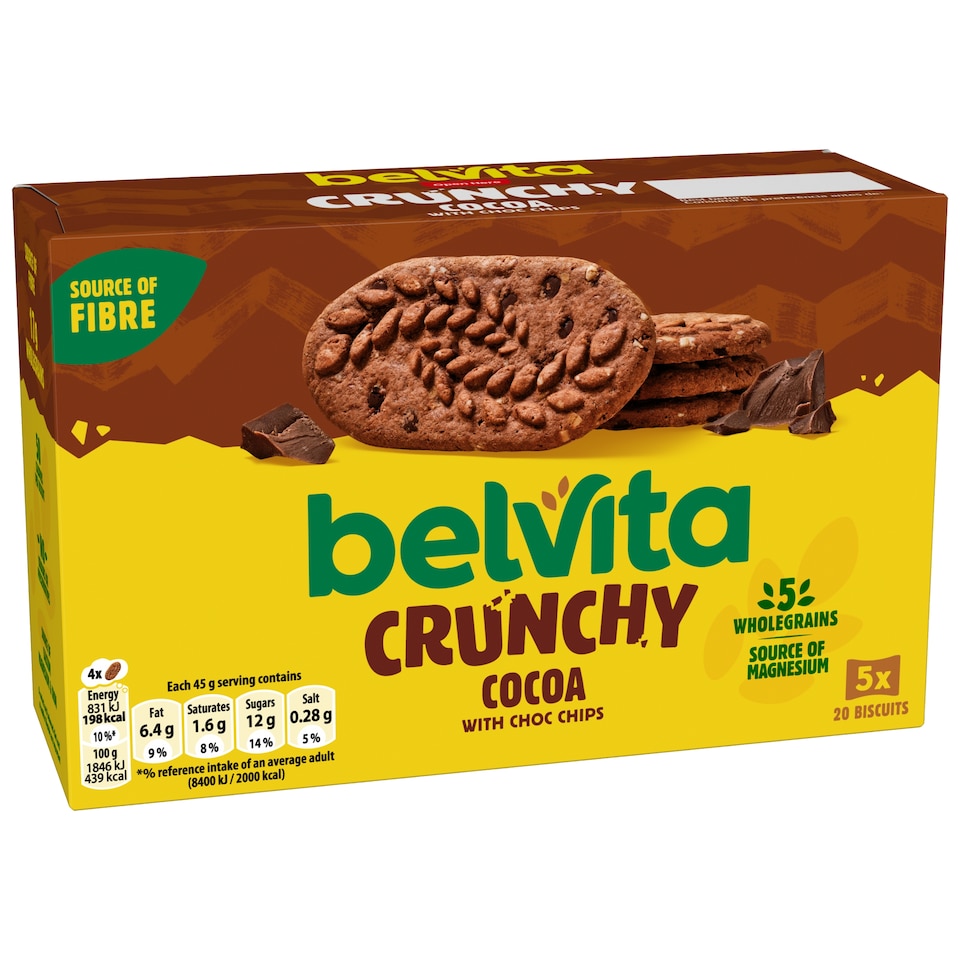 image 1 of Belvita Breakfast Cocoa Chocolate Chip Cereal Biscuit Snack Bars Pack 5 x 45g