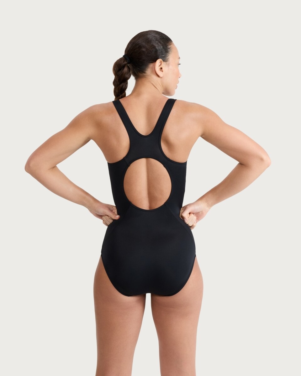 image 1 of F&F Active ULTRASWIM Printed Panelled Swimsuit in Black