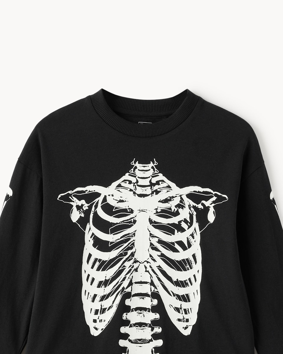 image 1 of F&F Boys Pure Cotton Halloween Skeleton Glow in the Dark Top and Leggings Set in Black