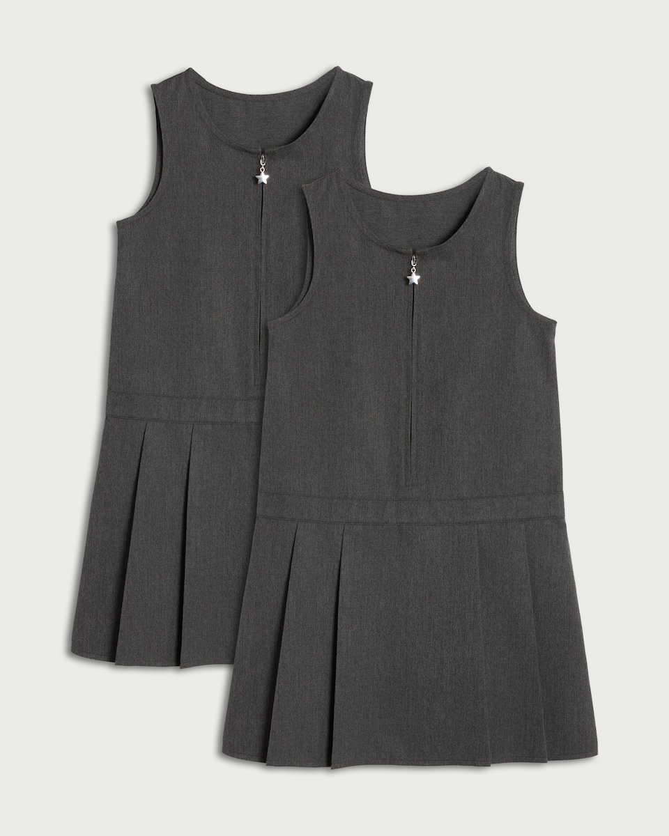 image 1 of F&F School Girls 2-Pack Regular Fit Pleated Pinafore Dresses in Grey