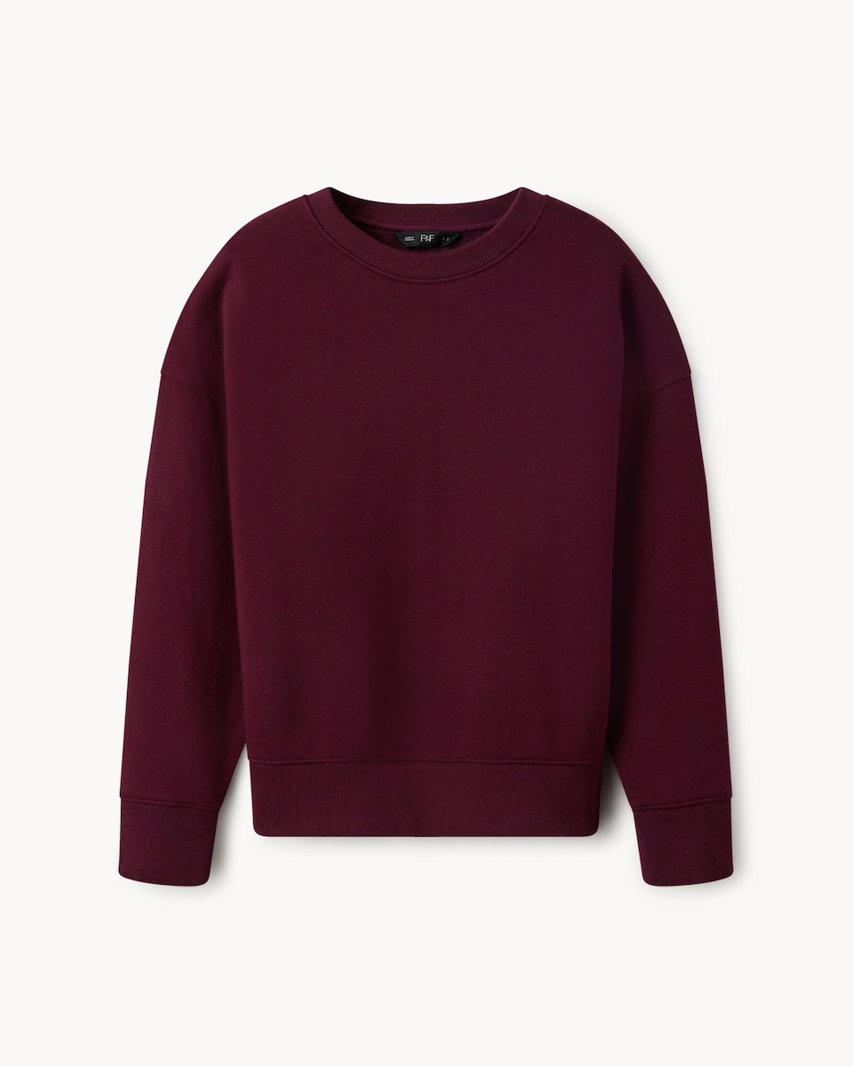 image 1 of F&F Cotton Rich Crew Neck Co-ord Sweatshirt in Burgundy