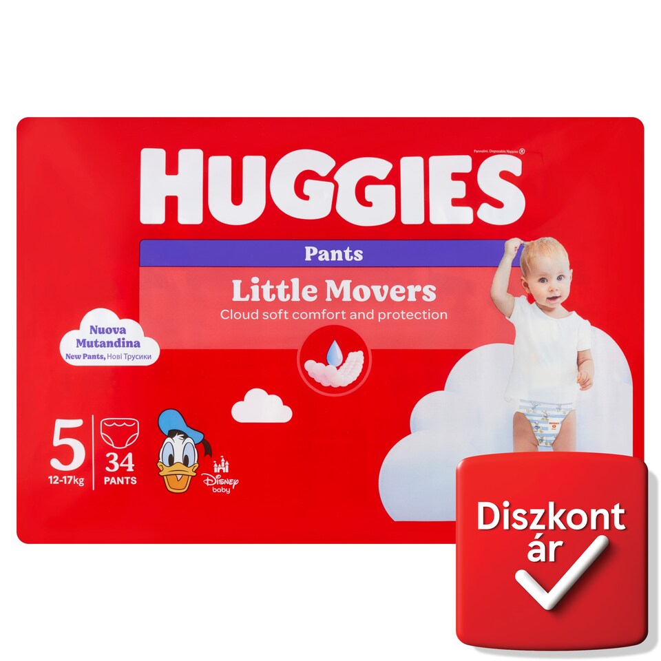 Huggies Little Movers nadrágpelenka újszülött csecsemők számára, méret: 5, 12-17 kg 34 db