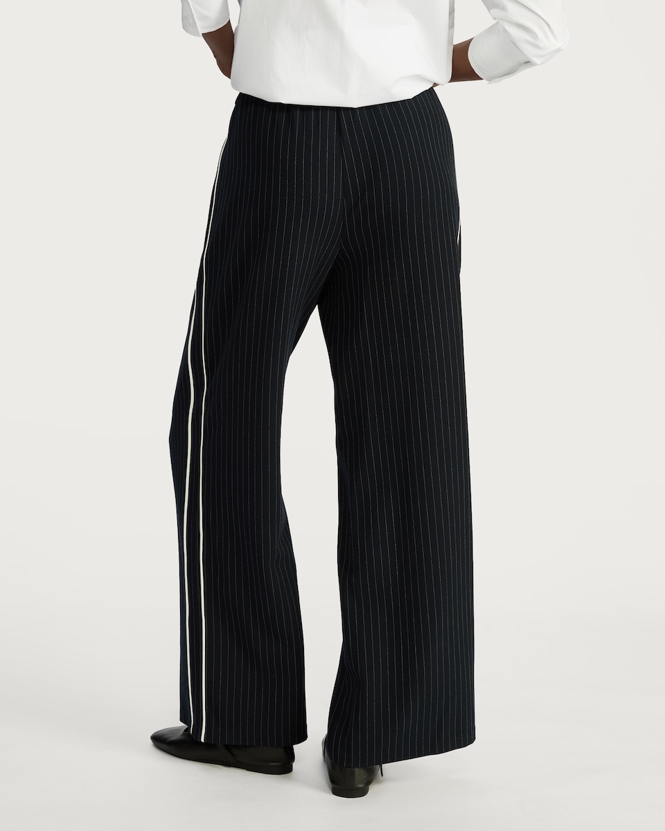 image 1 of The F&F Edit Pinstripe Wide Leg Trousers in Navy