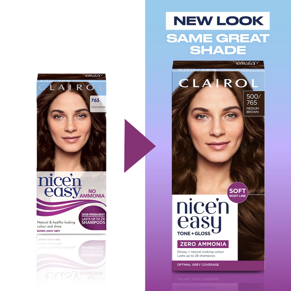 image 1 of CLAIROL NICE'N EASY TONE+GLOSS SEMI PERMANENT HAIR DYE - 500/765 MEDIUM BROWN