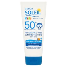 Tesco Soleil Kids Sensitive Fragrance-Free Sun Protection Lotion SPF50+ 200ml.