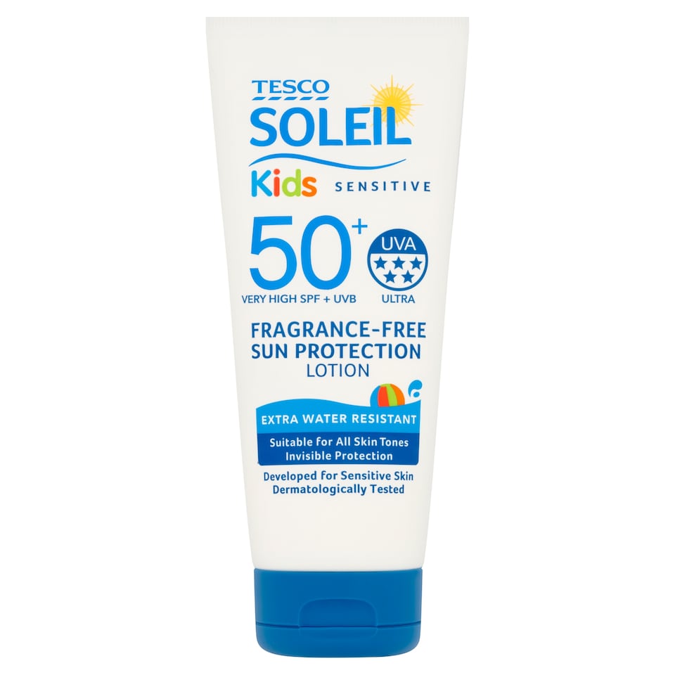 Tesco Soleil Kids Sensitive Fragrance-Free Sun Protection Lotion SPF50+ 200ml.