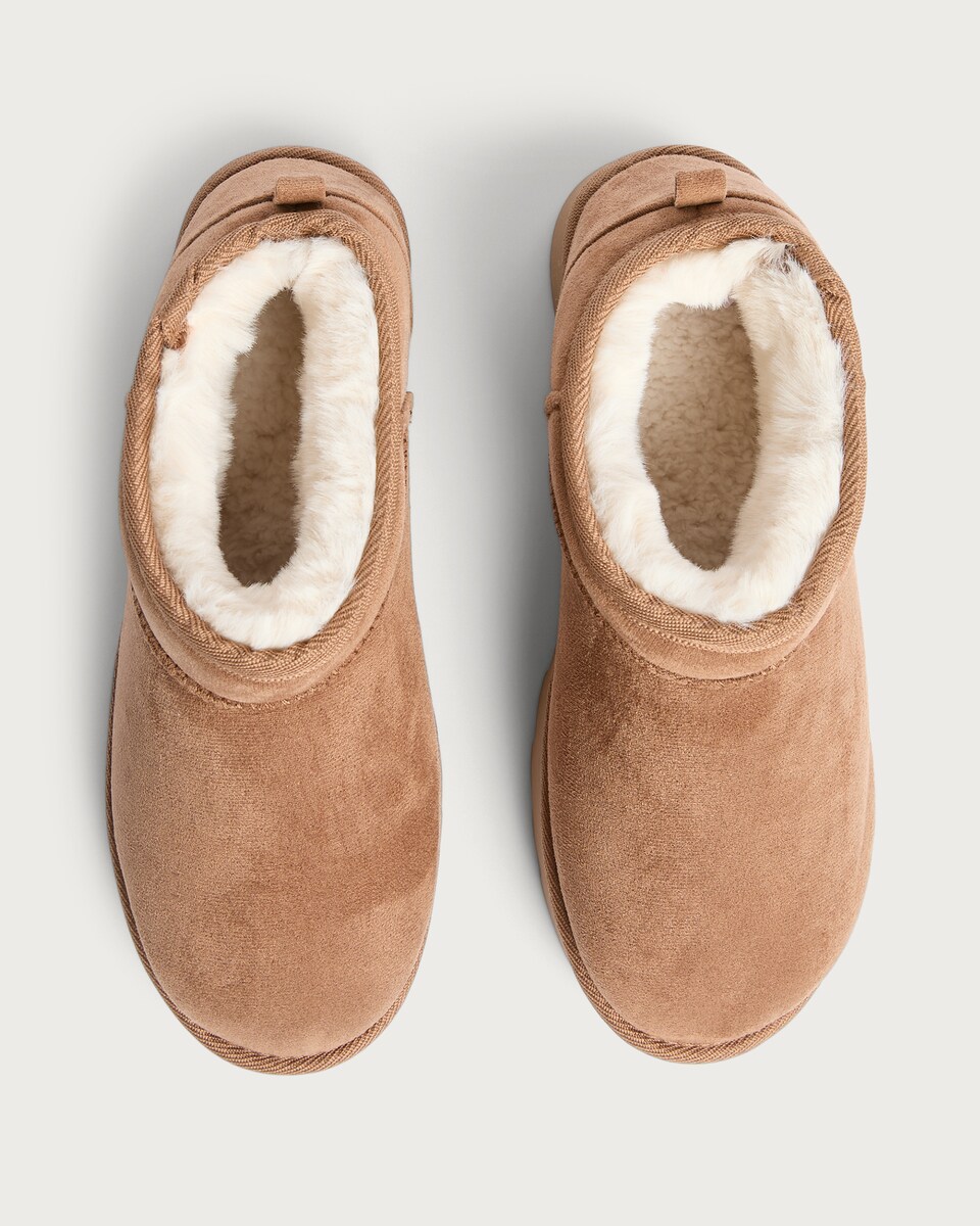 image 1 of F&F Faux Suede Platform Slipper Boots in Tan