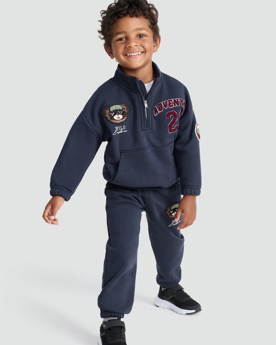 image 1 of F&F Boys 2-Piece Cotton Rich Adventure 23 Wild Explorer Sweatshirt and Joggers Set in Navy