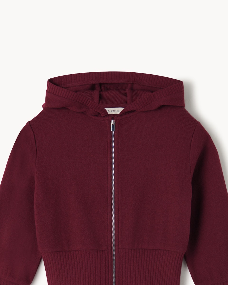 image 1 of F&F Girls Textured Hoodie and Wide Leg Trousers Set in Burgundy