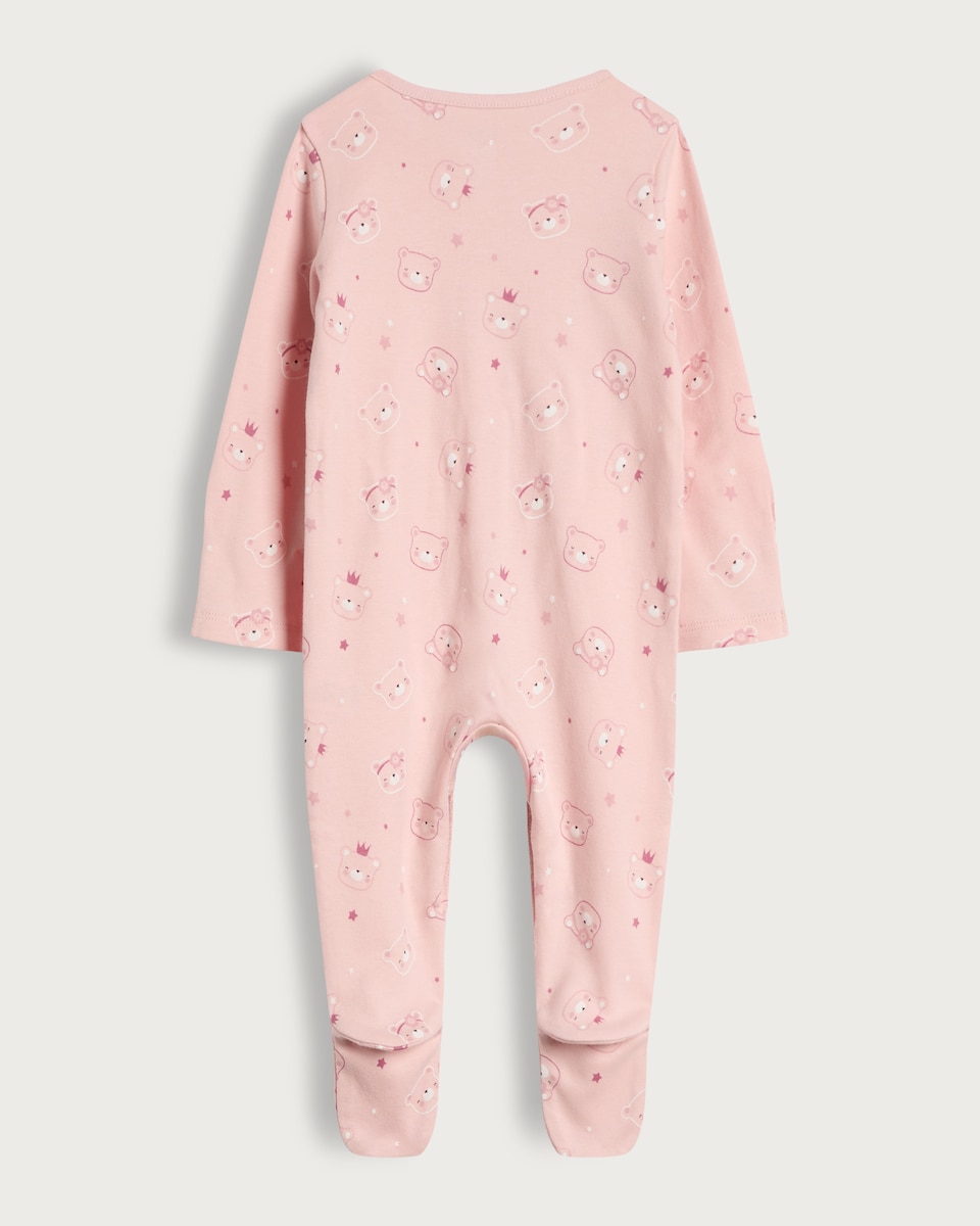 image 1 of F&F Baby 3-Pack Pure Cotton Bear Print Sleepsuits in Pink