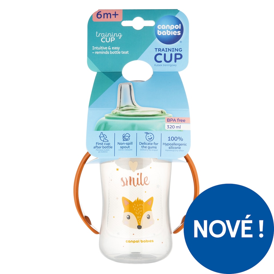 Canpol babies Hrneček tréninkový CUTE ANIMALS se silikonovým pítkem 320ml liška