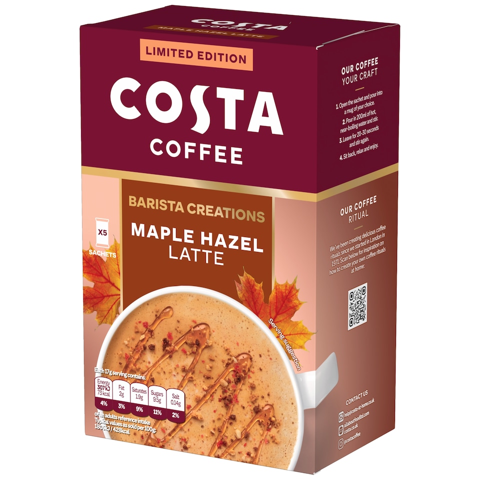 image 1 of Costa Coffee Maple Hazel Latte 85g