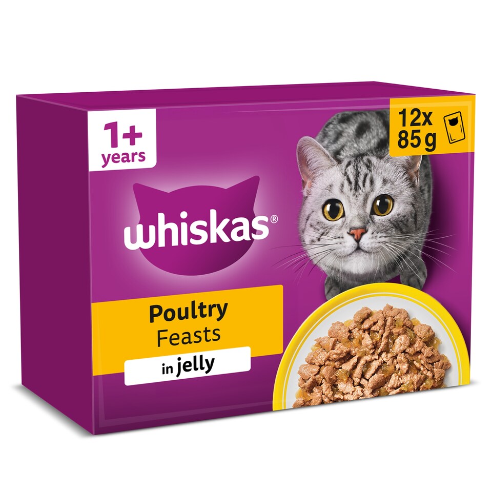 image 1 of Whiskas Adult Cat Food Pouches Poultry Feasts In Jelly 12x85g