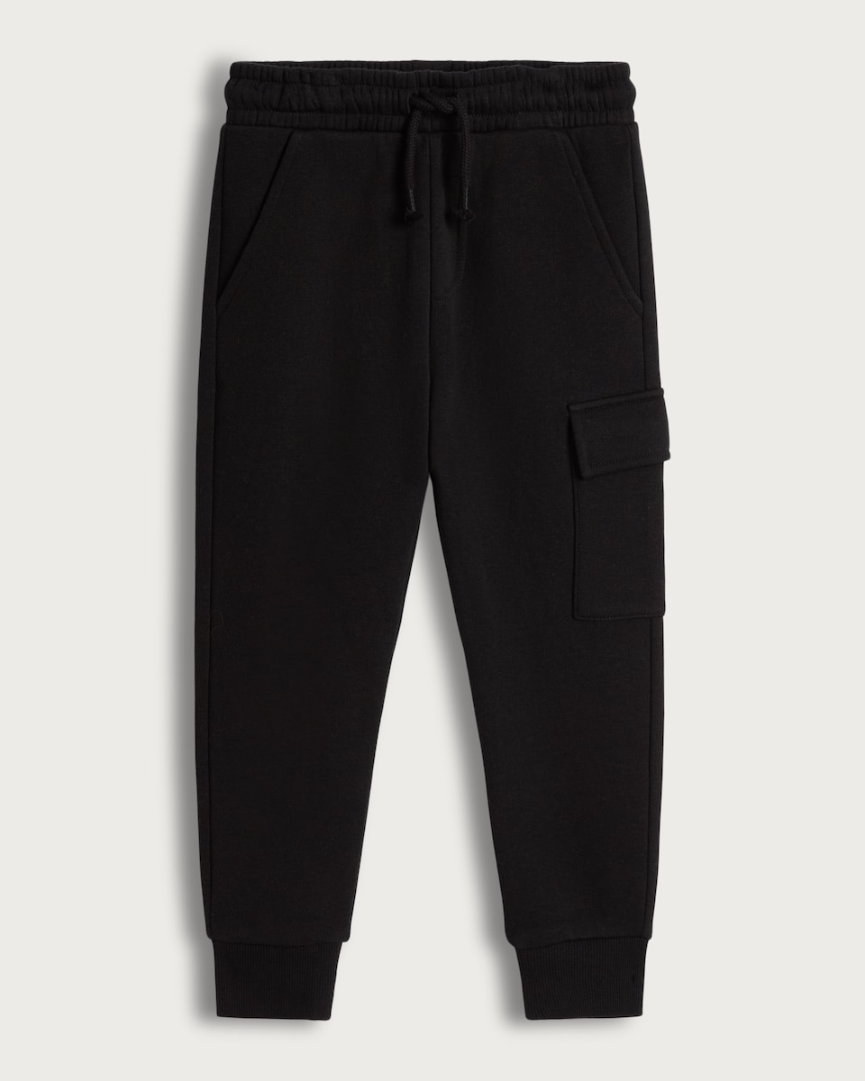 image 1 of F&F Boys Cotton Rich Cuffed Cargo Joggers in Black
