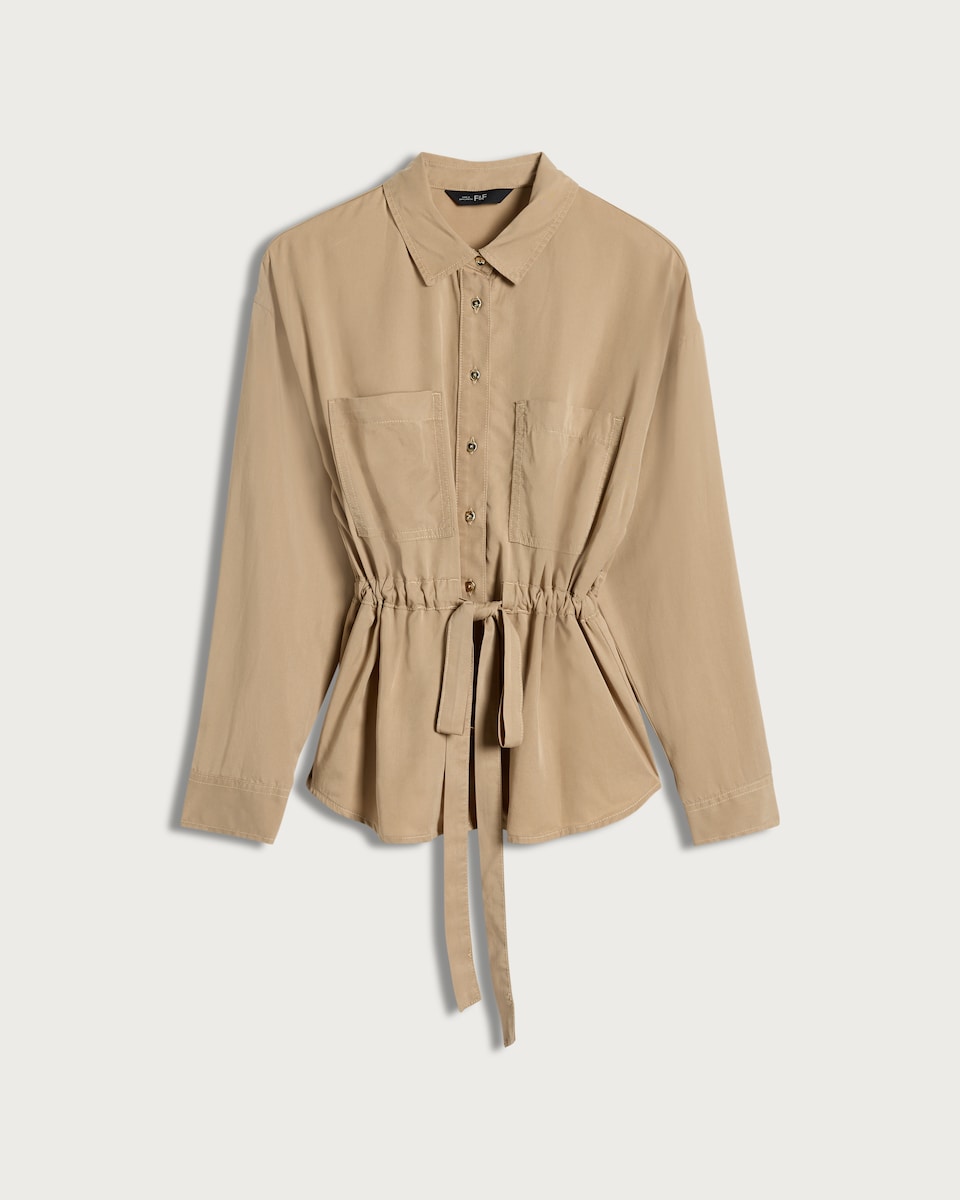 image 1 of F&F Pure Lyocell Belted Long Sleeved Co-ord Shirt in Neutral