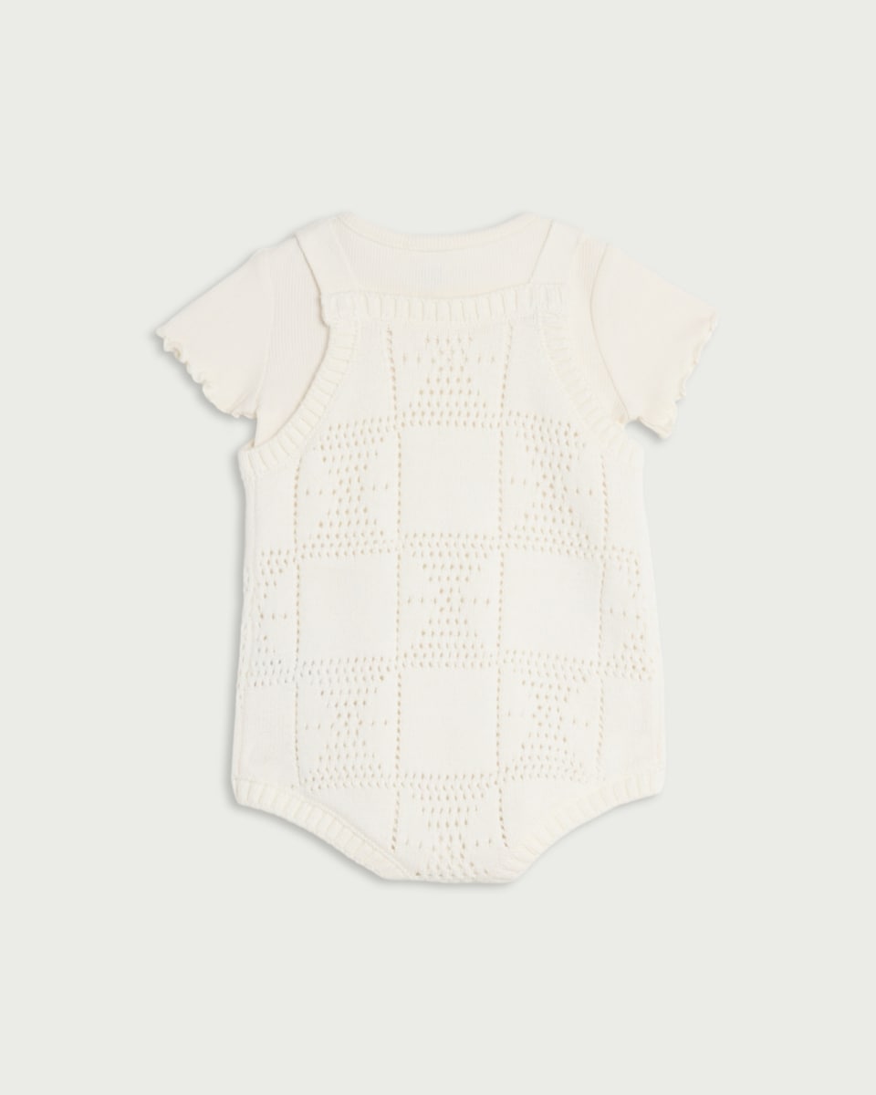 image 1 of F&F Baby 2-Piece Pure Cotton Knitted Dungarees and Bodysuit in Cream