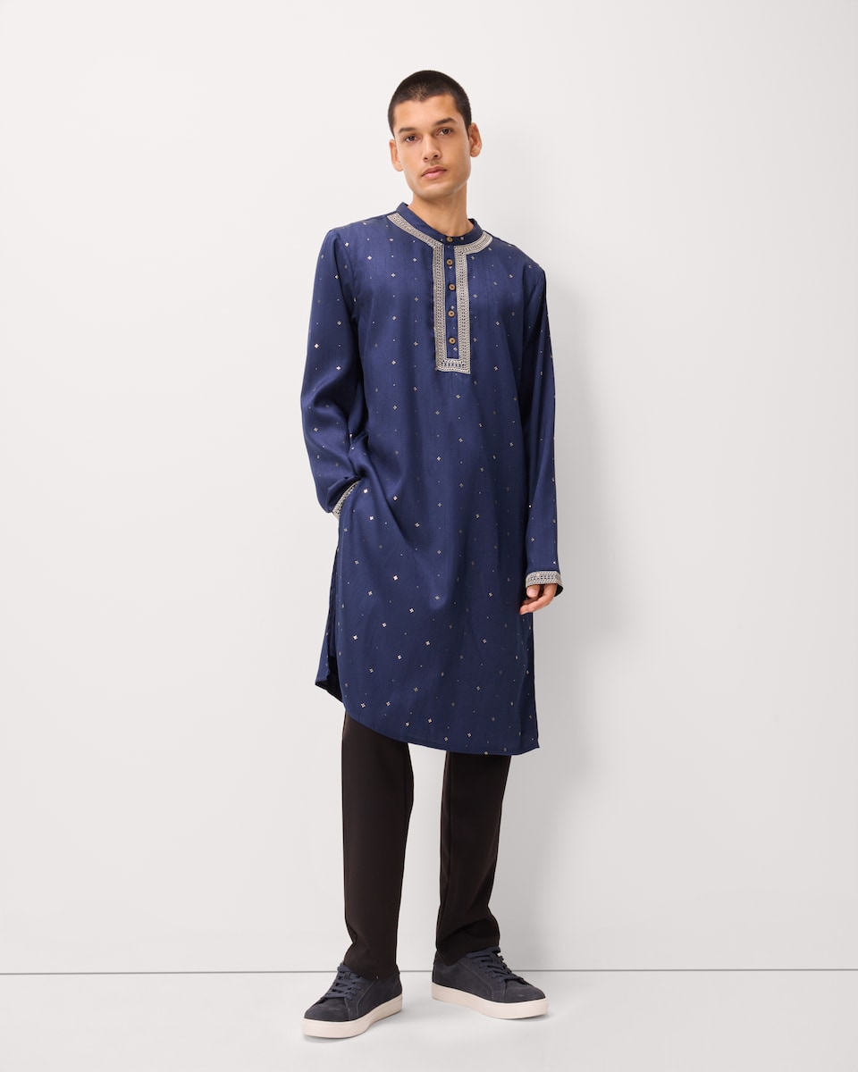 image 1 of F&F Long Sleeved Diwali Kurta in Navy