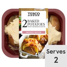 Tesco 2 Baked Potatoes With Cheese & Bacon 450G