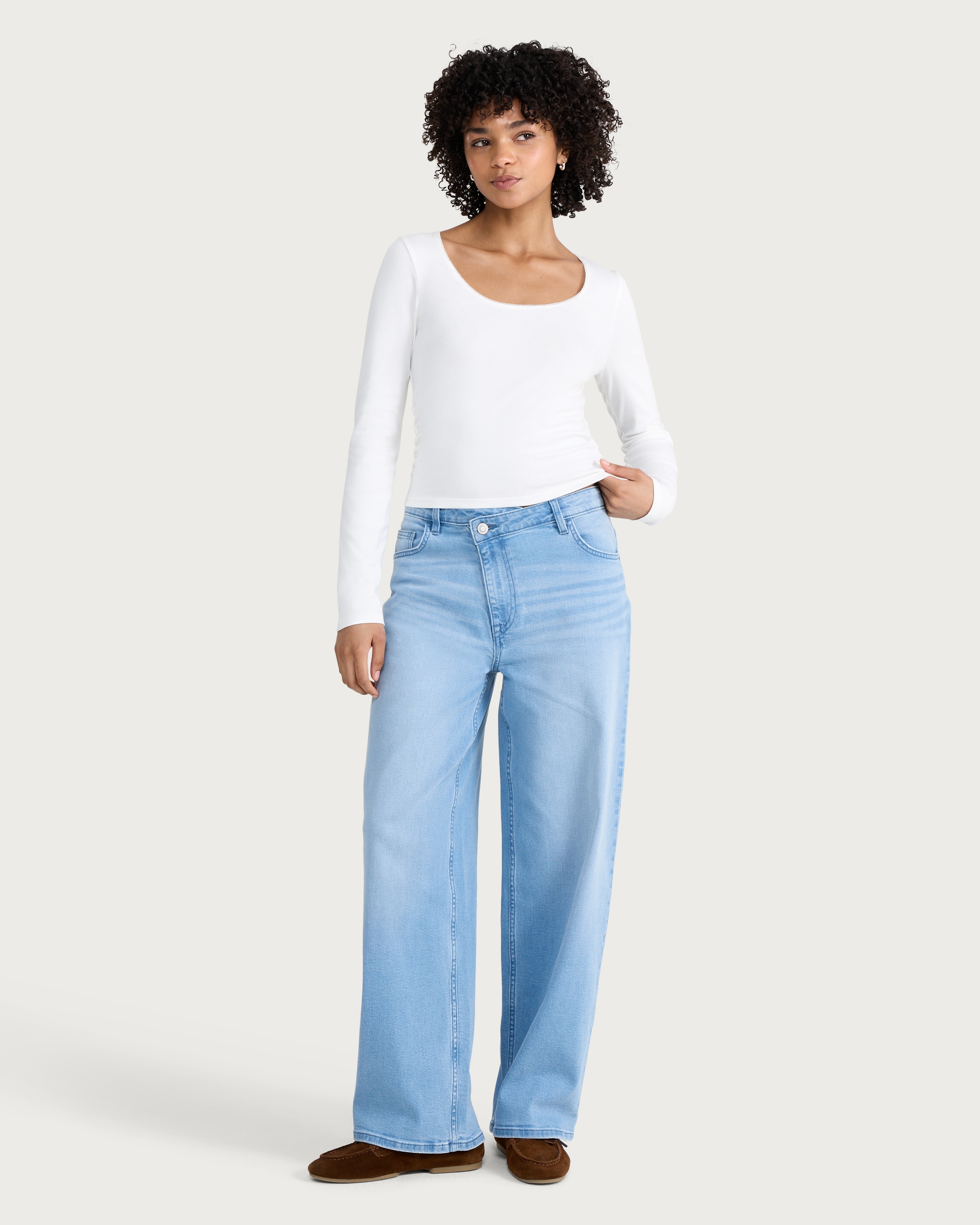 OH ME OH MY Cotton Rich Ruched Side Long Sleeved Top in Cream