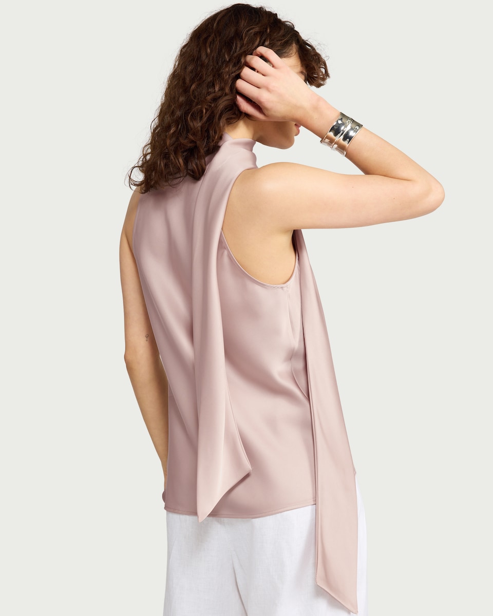 image 1 of F&F Satin Cowl Scarf Neck Blouse in Pink