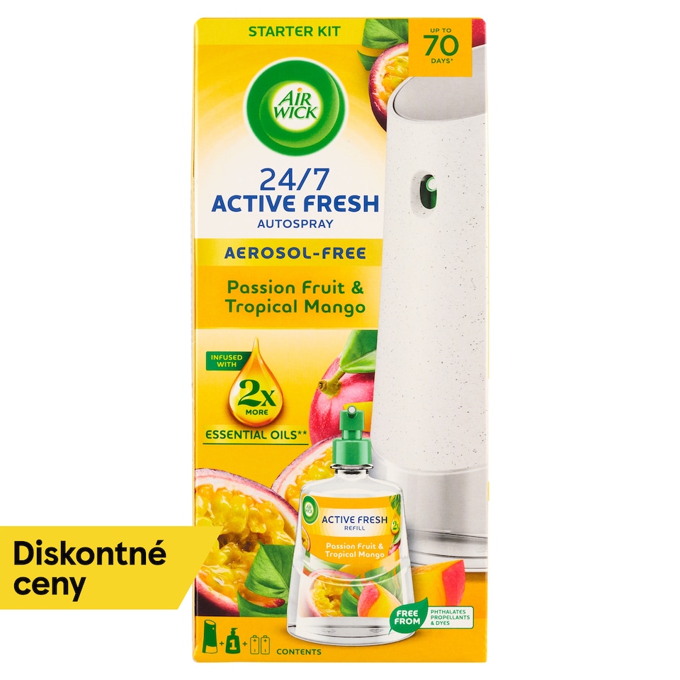 obrázok 1 z Air Wick Active Fresh automatický difuzér a náplň na vodnej báze - Marakuja a tropické mango 228 ml
