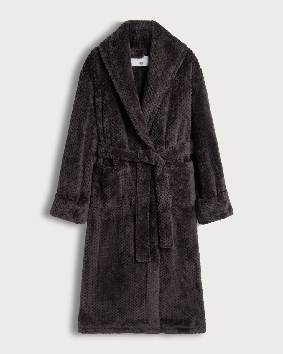 F&F Fleece Honeycomb Textured Dressing Gown in Grey